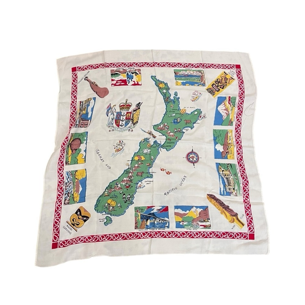 Map of New Zealand Fabric Pattern w/ Landmarks‎